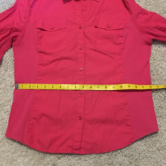 Brilliant Pink Cotton Button Down 3/4 Flare Sleeve Dress Shirt - Picture 12 of 15